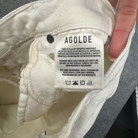 AGOLDE Toni Mid Rise Straight White Destroyed Hem Denim Jeans Size 25 - Picture 9 of 13